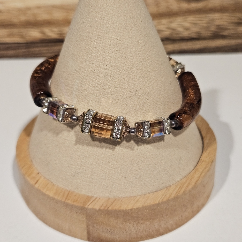 Brown and Silver Sparkly Women's Bracelet Toggle Closure Boho Dressy Jewelry